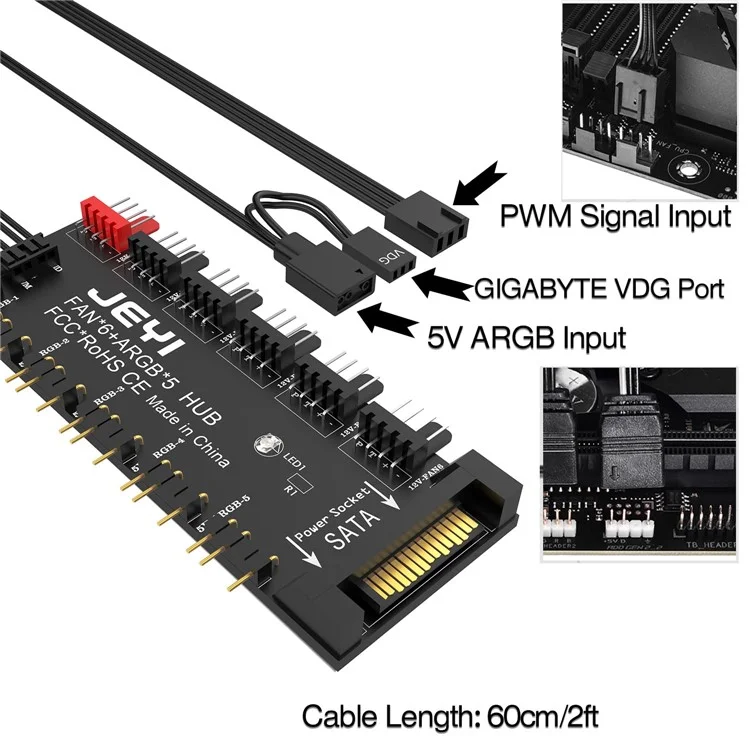 Carte mère PC JEYI 4 broches Moyeu de ventilateur de contrôle de la vitesse ajustable PWM Alimenté par SATA