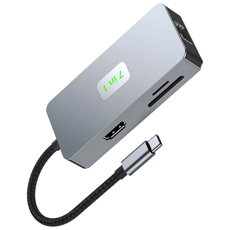 Adaptador de concentrador Type-C de 2402 puertos múltiples a 2xUSB 3.2+HD+2xLector de tarjetas+PD 100W+RJ45 2.5Gbps Ethernet