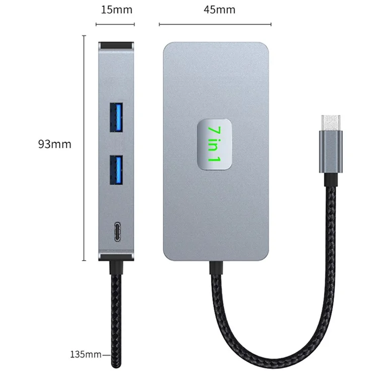 Adaptador de concentrador Type-C de 2402 puertos múltiples a 2xUSB 3.2+HD+2xLector de tarjetas+PD 100W+RJ45 2.5Gbps Ethernet