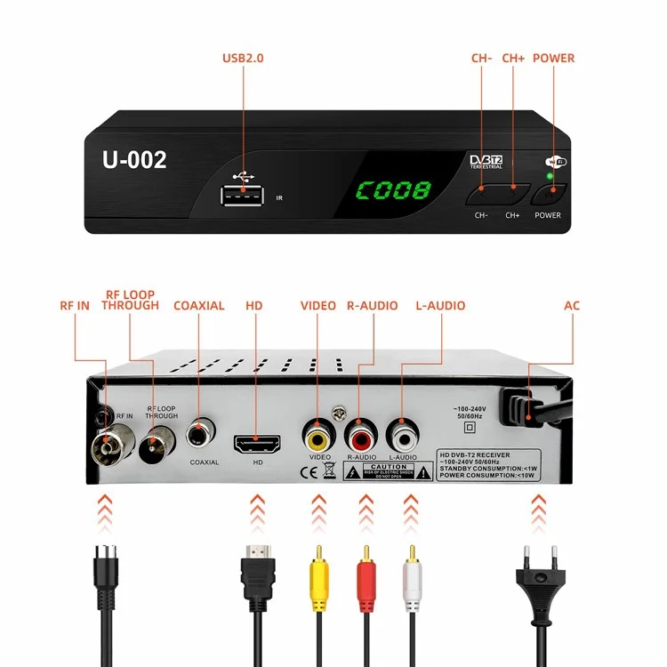 H.264 DVB-T2 U-002 WiFi TV Box Smart 1080P TV Box - US Plug