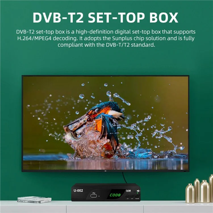 H.264 DVB-T2 U-002 WiFi TV Box Smart 1080P TV Box - US Plug