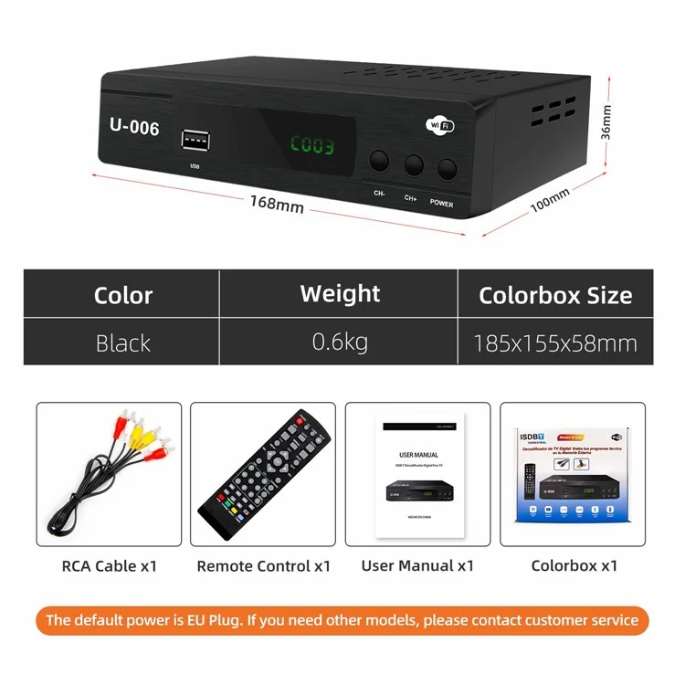ISDB-T STB U-006 Home Smart TV Box Sunplus 1508C 1080P WiFi Set Top Box Media Player - US Plug