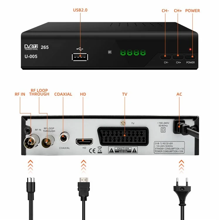 H265 DVB-T2 U-005 512MB 10Bit Smart Home TV Set-Top Box 1080P HD WiFi Media Player - Enchufe de EE. UU.