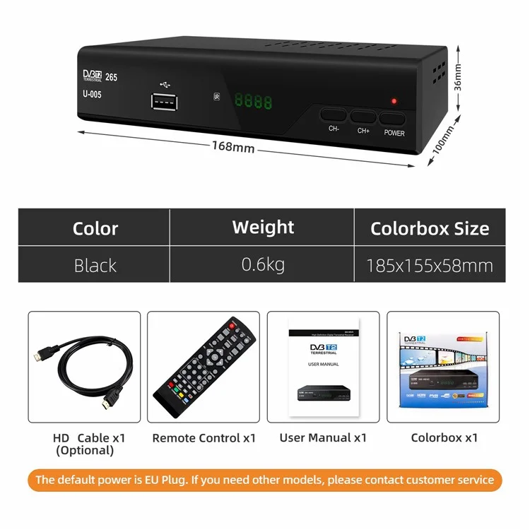 H265 DVB-T2 U-005 512MB 10Bit Smart Home TV Set-Top Box 1080P HD WiFi Media Player - Enchufe de EE. UU.