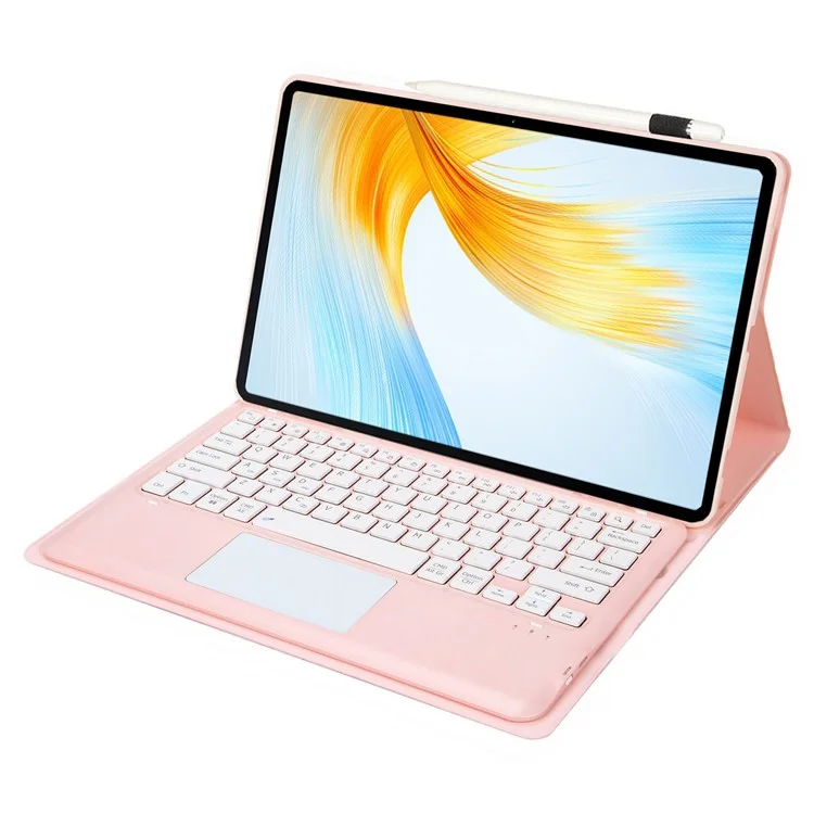 AM24-A For Lenovo Tab P12 Keyboard with Touchpad + Ultra-Thin Leather Tablet Cover - Pink