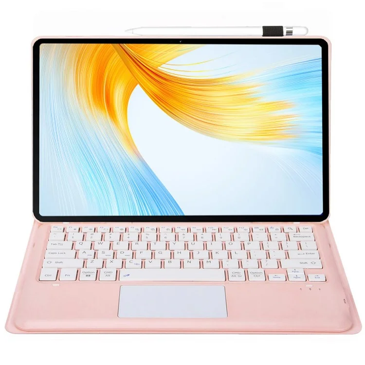AM24-A For Lenovo Tab P12 Keyboard with Touchpad + Ultra-Thin Leather Tablet Cover - Pink