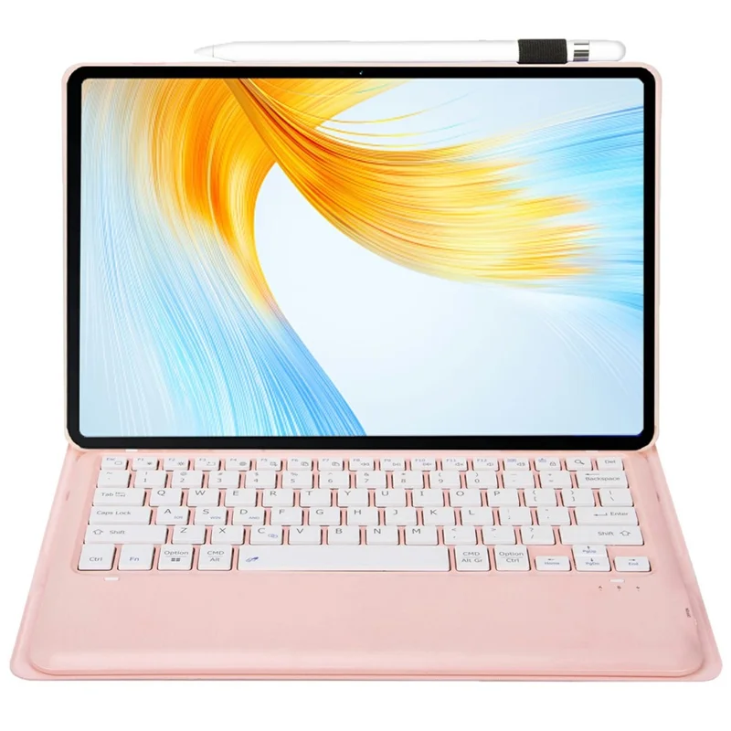 AM24 For Lenovo Tab P12 Ultra-Thin Leather Tablet Stand Cover + Bluetooth-compatible Keyboard - Pink