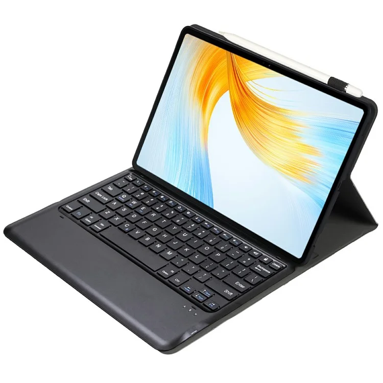 AM24 Para Lenovo Tab P12 Tapa de Soporte de Tableta de Cuero Ultra Delgado + Teclado Bluetooth - Negro