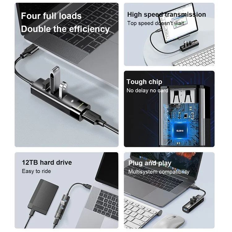 MINDPURE US023 Hub de 1,5 m à 4 ports USB 3.0 pour station d'accueil d'ordinateur portable à haute vitesse