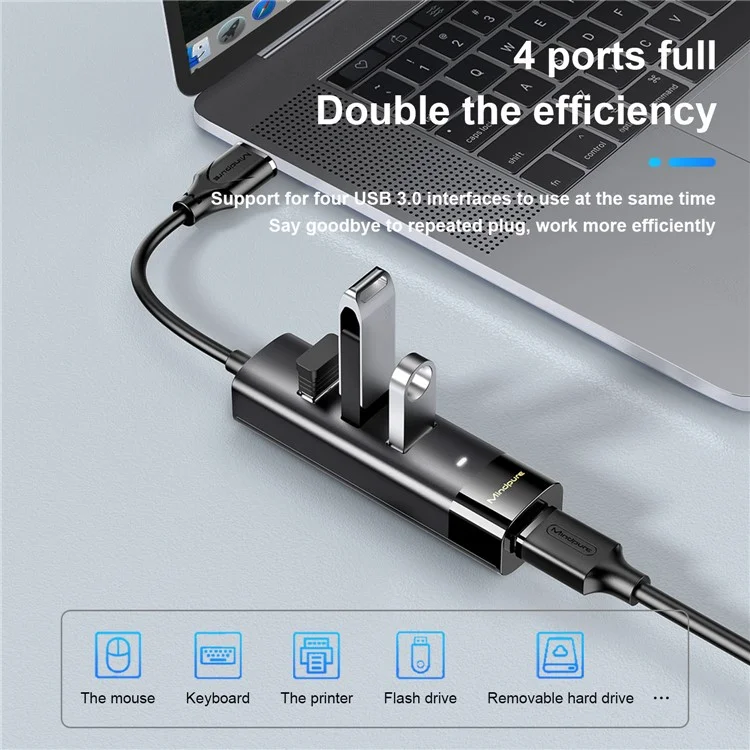 MINDPURE US023 Hub de 1,5 m à 4 ports USB 3.0 pour station d'accueil d'ordinateur portable à haute vitesse