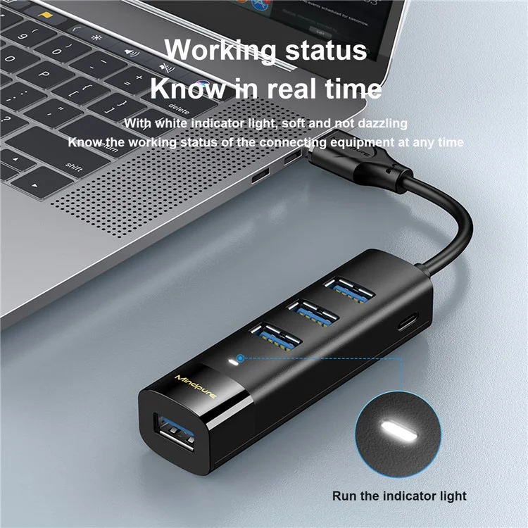 MINDPURE US022 1.5m USB-A a USB 3.0 4-Port Hub Estación de acoplamiento para computadora portátil de transferencia de datos de alta velocidad