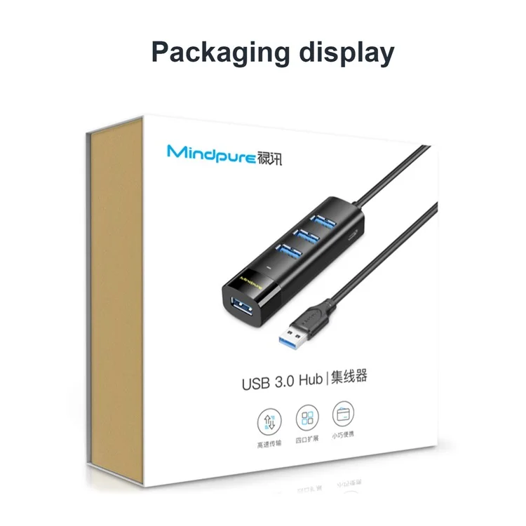 MINDPURE US022 1.5m USB-A a USB 3.0 4-Port Hub Estación de acoplamiento para computadora portátil de transferencia de datos de alta velocidad