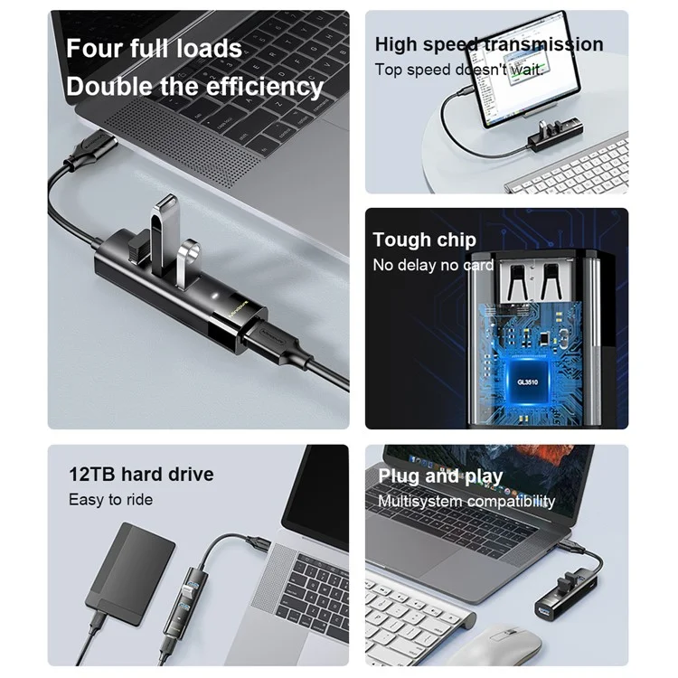 MINDPURE US022 1.5m USB-A a USB 3.0 4-Port Hub Estación de acoplamiento para computadora portátil de transferencia de datos de alta velocidad