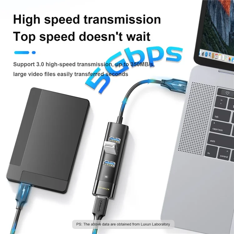 MINDPURE US022 1.5m USB-A a USB 3.0 4-Port Hub Estación de acoplamiento para computadora portátil de transferencia de datos de alta velocidad
