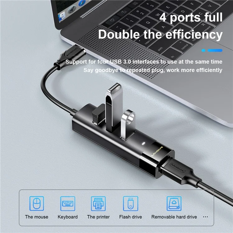 MINDPURE US022 1.5m USB-A a USB 3.0 4-Port Hub Estación de acoplamiento para computadora portátil de transferencia de datos de alta velocidad