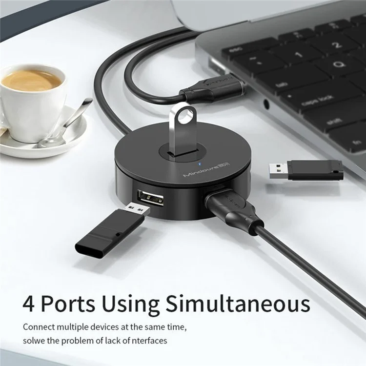 Mindpure US018 0,3m USB à 4 X USB2.0 Adaptateur USB Station D'amarrage USB2.0 - Noir