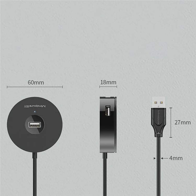 Mindpure US018 0,3m USB à 4 X USB2.0 Adaptateur USB Station D'amarrage USB2.0 - Noir