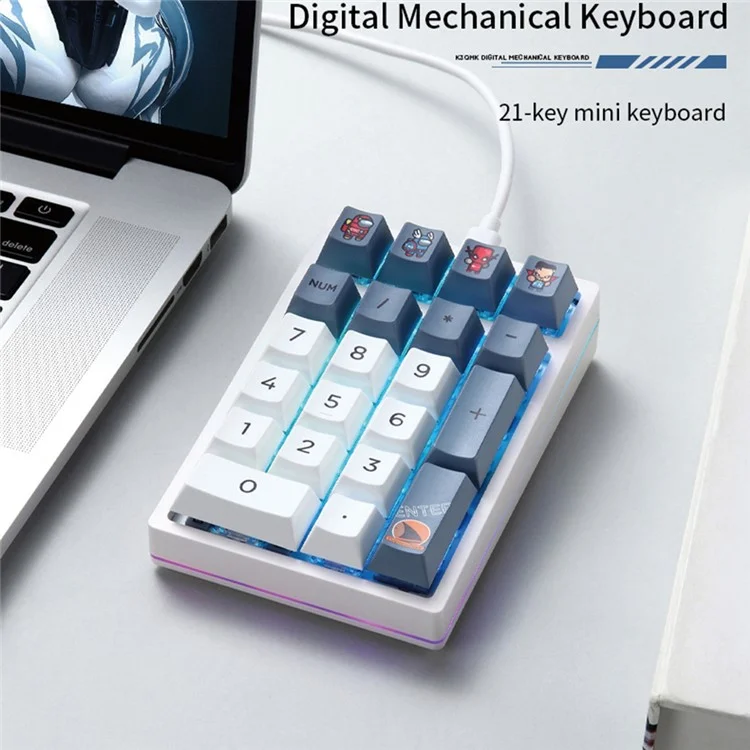 DARMOSHARK K3QMK USB Wired 21 Keys Numeric Keypad Mini Portable RGB Backlight Mechanical Gaming Number Pad  Programmable for Computers