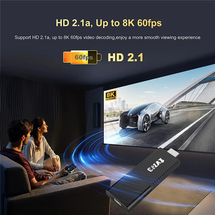 TVR3 Android 13 Streaming Smart TV Stick Quad Core Cortex A53 Support 4K H.265 Netflix Youtube, 1+8GB