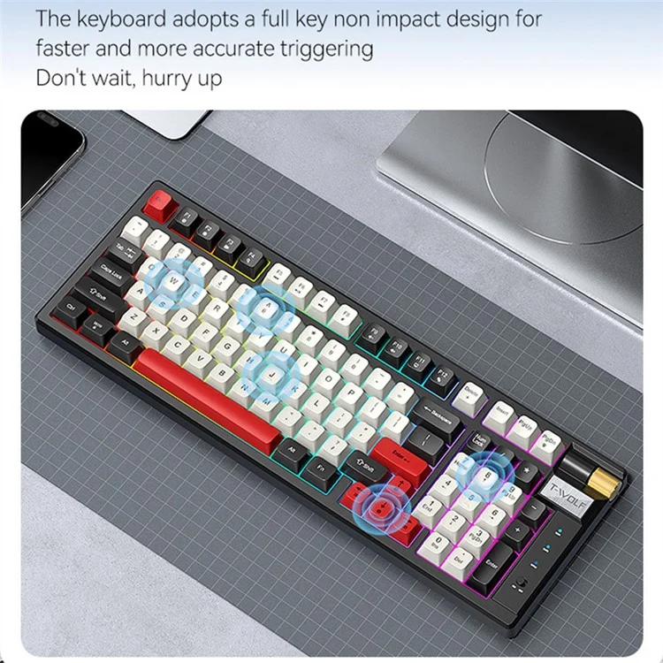 T-WOLF T70 Bluetooth-compatible / Wired / 2.4G Wireless Keyboard RGB Backlit 97-Key Mechanical Keyboard - White+Blue
