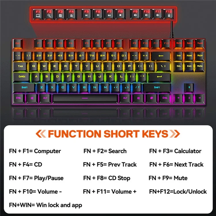 Клавиатура с подсветкой T-WOLF T18 USB Wired с 87 клавишами для компьютерных игр