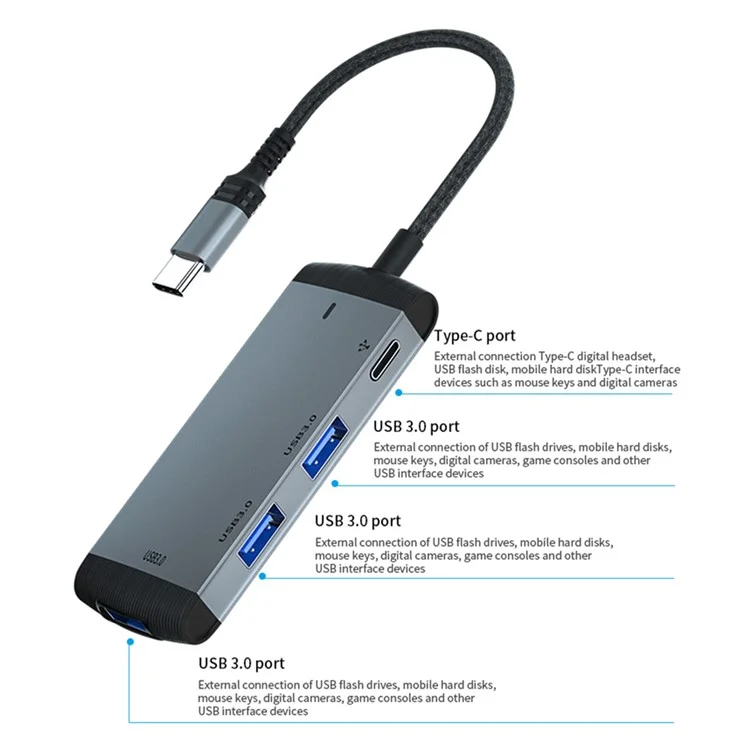 MH375 Адаптер-разветвитель с Type-C на 3xUSB3.0 + аудио порт Type-C