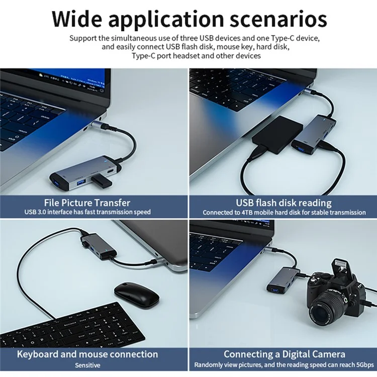 MH375 Адаптер-разветвитель с Type-C на 3xUSB3.0 + аудио порт Type-C