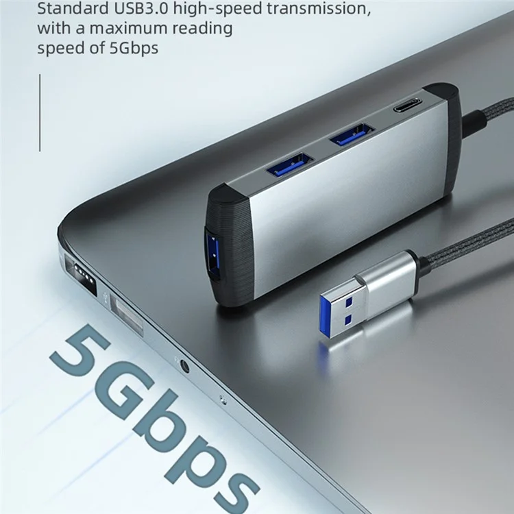 Adaptador de computador portátil MH376 4 em 1 com hub USB USB para 3xUSB3.0 + Porta de Áudio Tipo-C