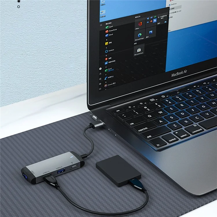 Adaptador de computador portátil MH376 4 em 1 com hub USB USB para 3xUSB3.0 + Porta de Áudio Tipo-C