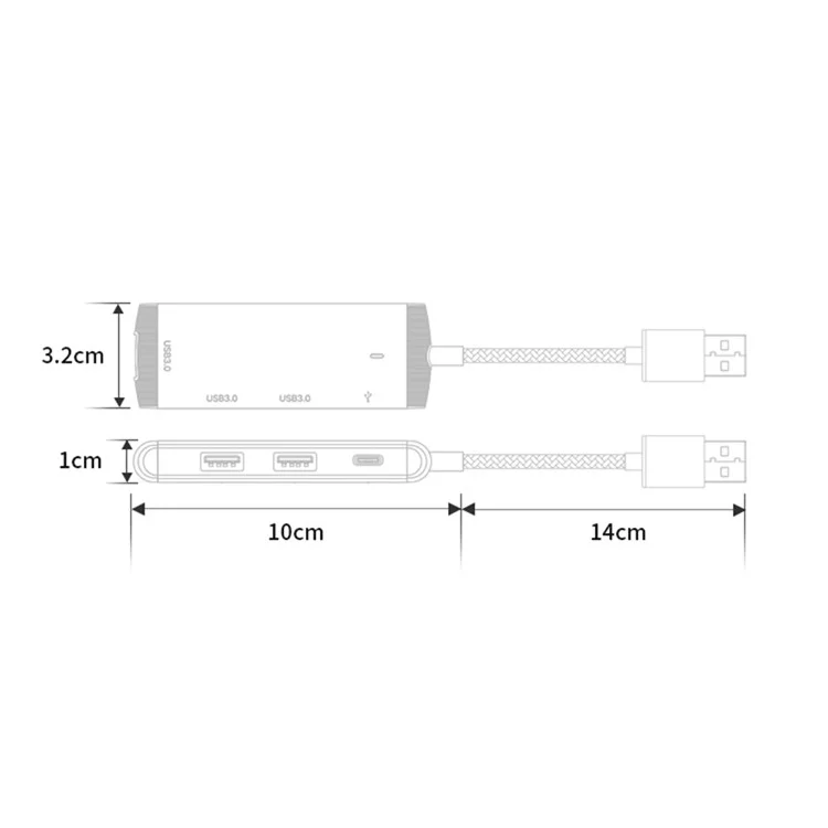 Adaptador de computador portátil MH376 4 em 1 com hub USB USB para 3xUSB3.0 + Porta de Áudio Tipo-C