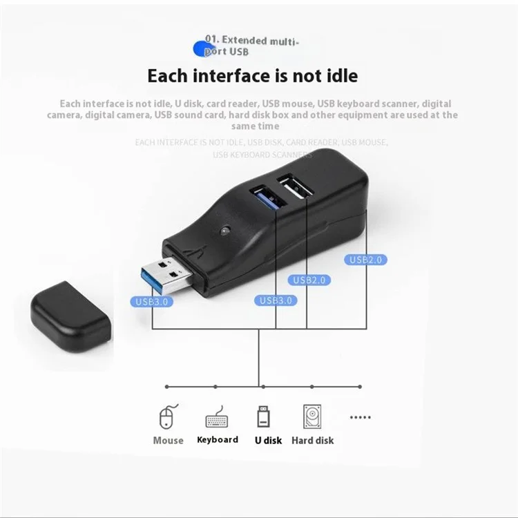 HUB19 Duckbill Form Mini USB Splitter 4-port USB Hub Extender, USB3.0x1 + USB2.0x3