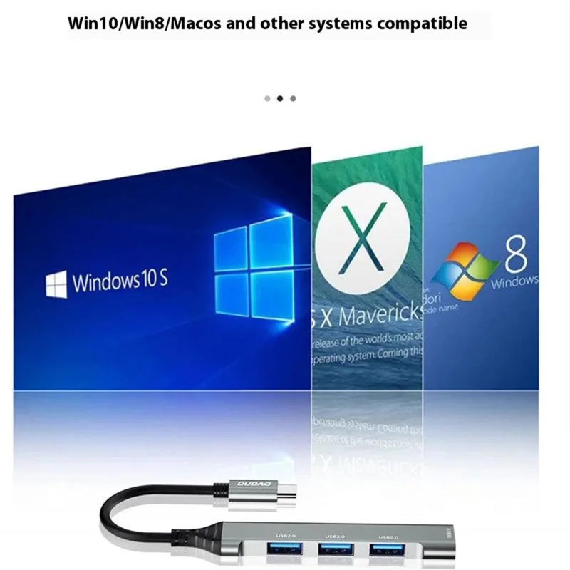 DUDAO A16T 4-Port USB Hub Aluminum Alloy Docking Station, 3x USB 2.0 + 1x USB 3.0 Ports - Type-C Port