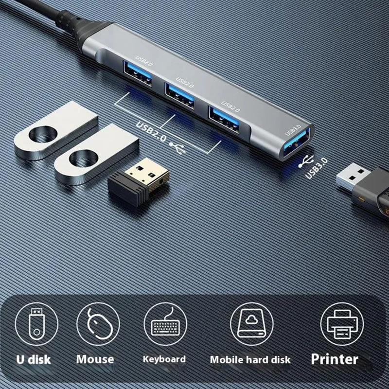 DUDAO A16T 4-Port USB Hub Aluminum Alloy Docking Station, 3x USB 2.0 + 1x USB 3.0 Ports - Type-C Port