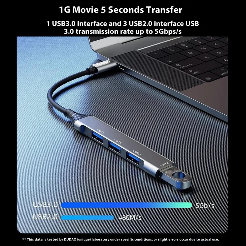 DUDAO A16T 4-Port USB Hub Aluminum Alloy Docking Station, 3x USB 2.0 + 1x USB 3.0 Ports - Type-C Port