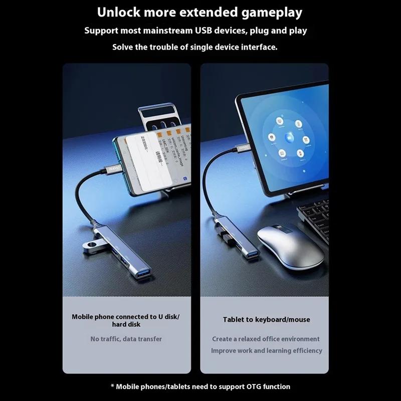 DUDAO A16T 4-Port USB Hub Aluminum Alloy Docking Station, 3x USB 2.0 + 1x USB 3.0 Ports - Type-C Port