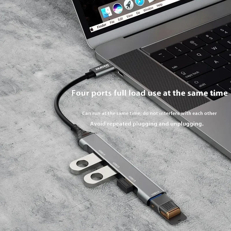 DUDAO A16T 4-Port USB Hub Aluminum Alloy Docking Station, 3x USB 2.0 + 1x USB 3.0 Ports - Type-C Port