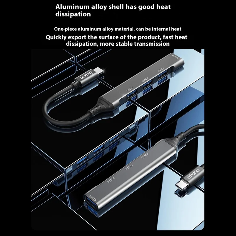DUDAO A16T 4-Port USB Hub Aluminum Alloy Docking Station, 3x USB 2.0 + 1x USB 3.0 Ports - Type-C Port