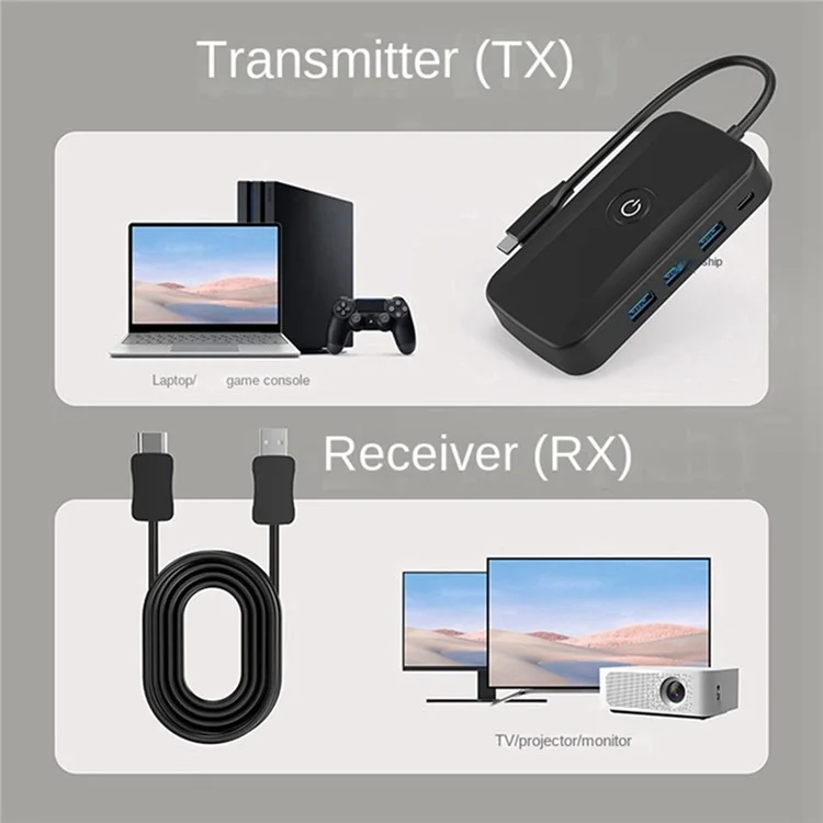 FX-2330 5-in-1 Type-C Hub with PD Charging, 3 USB 3.0 Ports, and 2K UHD Wireless HD