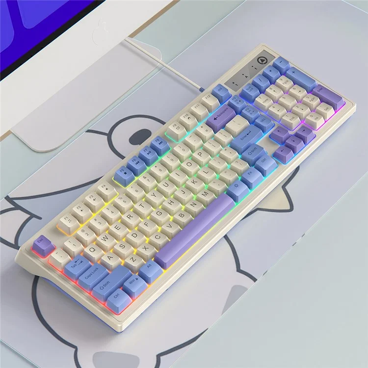 Teclado de juego con retroiluminación con cable USB YINDIAO KM800 de 98 teclas - Morado