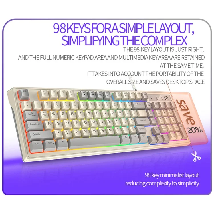 YINDIAO KM800 USB Wired Backlit Gaming Keyboard 98 Keys Computer Keyboard - Blue