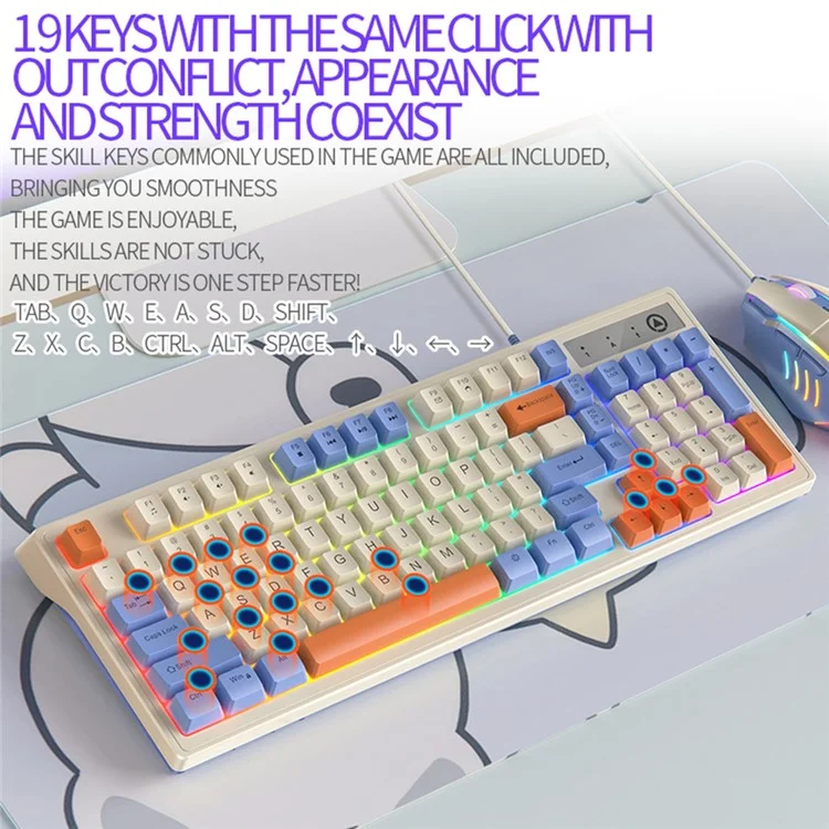 YINDIAO KM800 USB Wired Backlit Gaming Keyboard 98 Keys Computer Keyboard - Blue