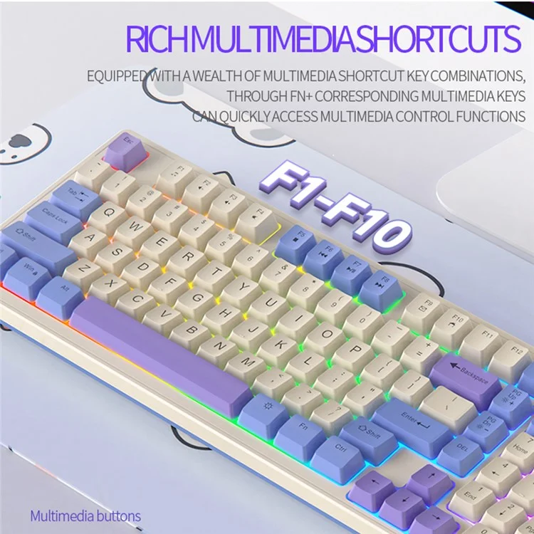 YINDIAO KM800 USB Wired Backlit Gaming Keyboard 98 Keys Computer Keyboard - Blue
