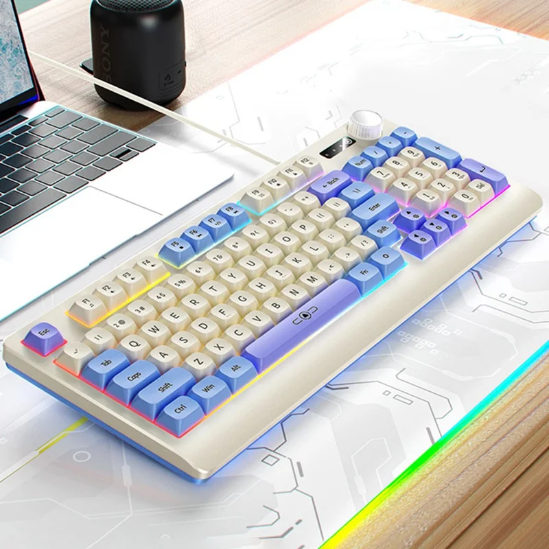 YINDIAO KM900 teclado de juego con retroiluminación USB con cable, 93 teclas, anti-ghosting para ordenador - Morado
