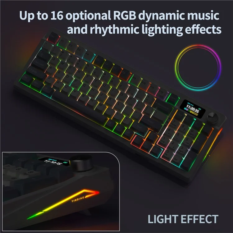 YINDIAO Y95 Teclado Mecânico de Jogo RGB Com Fio/2.4G Sem Fio/Bluetooth 95 Teclas Teclado de Computador - Roxo