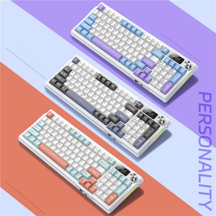 YINDIAO Y95 Teclado Mecânico de Jogo RGB Com Fio/2.4G Sem Fio/Bluetooth 95 Teclas Teclado de Computador - Roxo