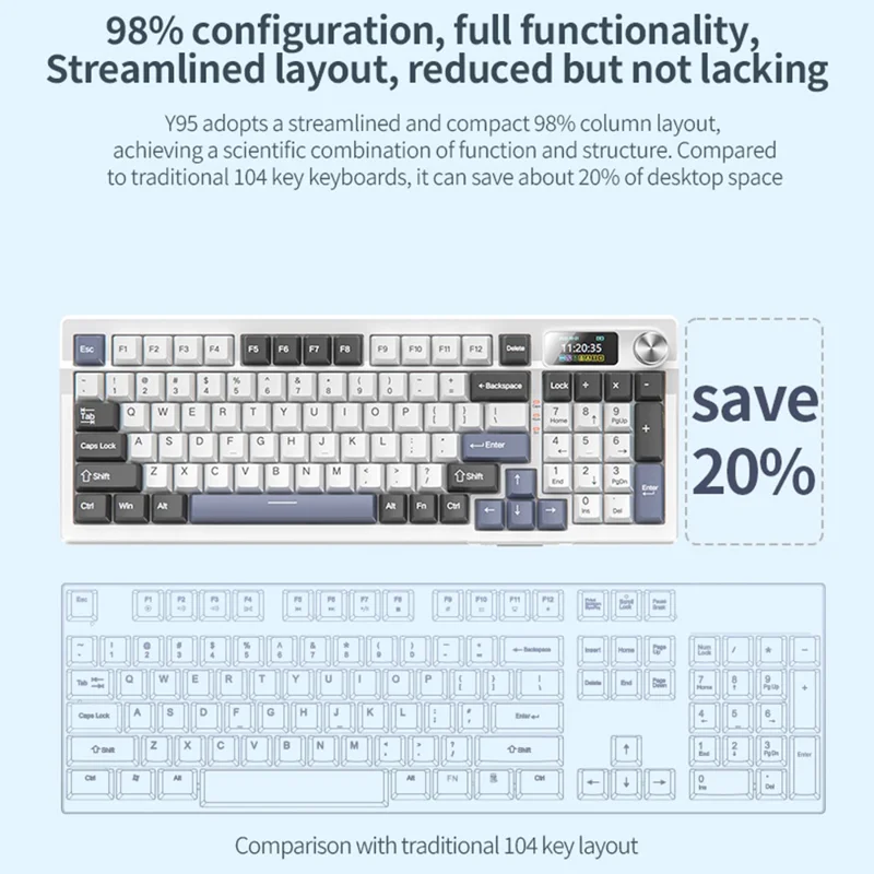 YINDIAO Y95 RGB Mechanical Gaming Keyboard Wired / 2.4G Wireless / Bluetooth-compatible 95 Keys Computer Keyboard - Blue