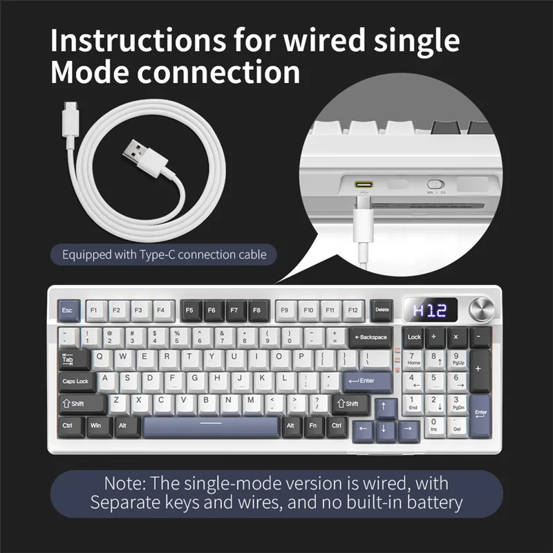 YINDIAO Y95 RGB Mechanical Gaming Keyboard Wired / 2.4G Wireless / Bluetooth-compatible 95 Keys Computer Keyboard - Blue