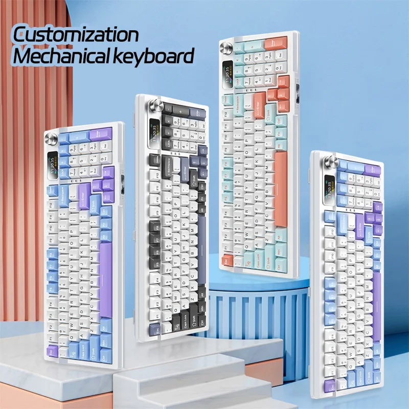 YINDIAO Y95 RGB Mechanical Gaming Keyboard Wired / 2.4G Wireless / Bluetooth-compatible 95 Keys Computer Keyboard - Blue