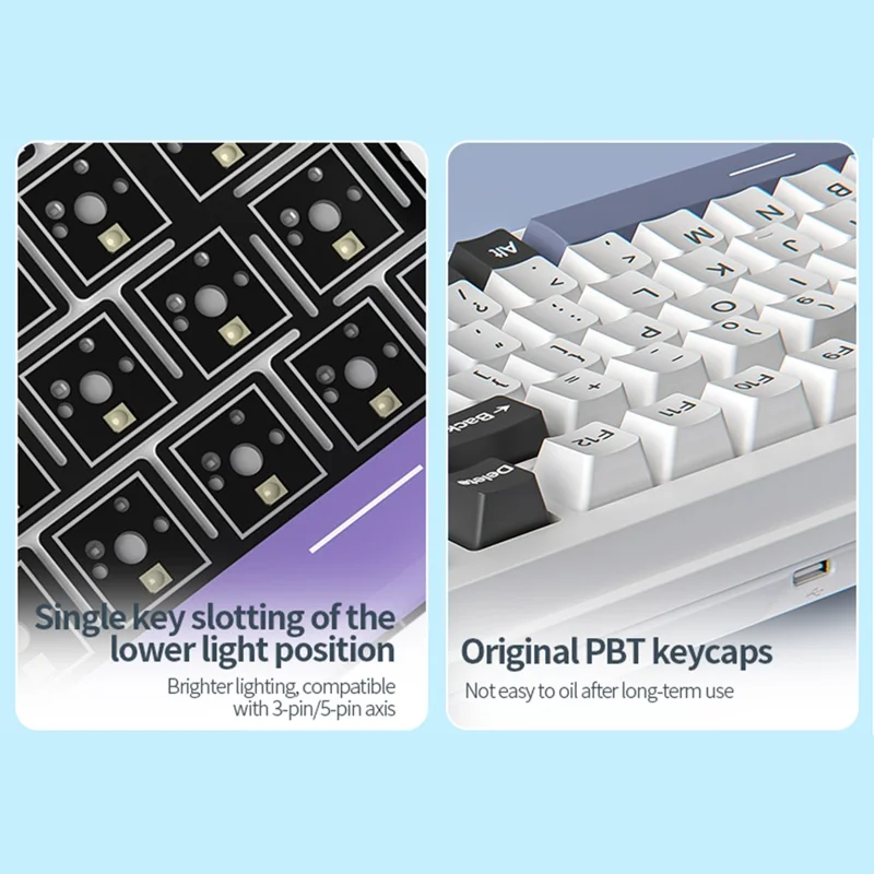 YINDIAO Y95 RGB Mechanical Gaming Keyboard Wired / 2.4G Wireless / Bluetooth-compatible 95 Keys Computer Keyboard - Blue