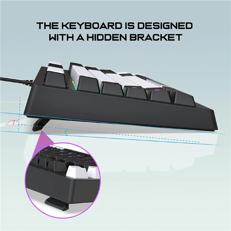 Teclado mecánico para juegos Y-FRUITFUL G69 de 87 teclas con retroiluminación RGB, con sensación de teclado mecánico, USB con cable, para esports - Negro y blanco